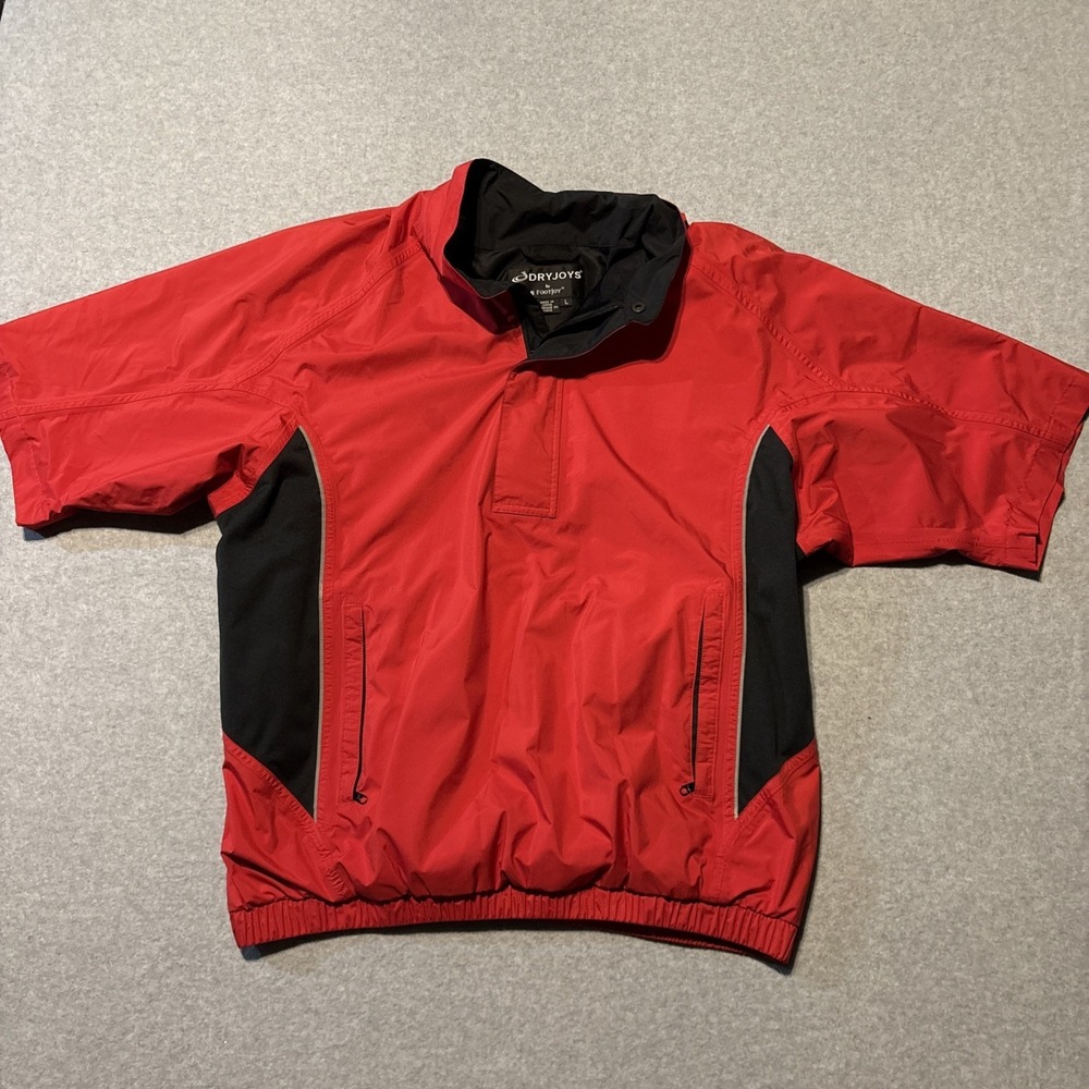 FootJoy Men's L Short Sleeve Pullover Golf Jacket Wind Rain Red & Black Pockets